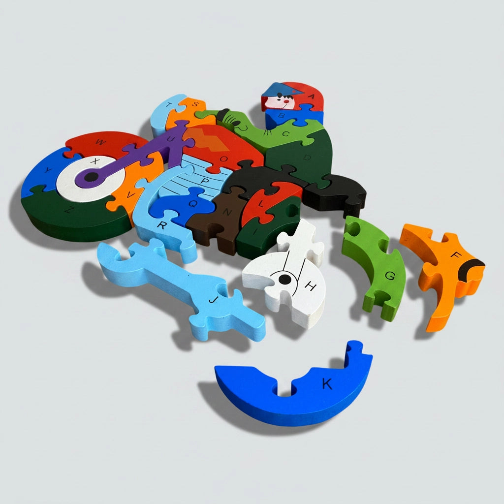 Alfabeto e Números - Moto 26 Peças em Madeira