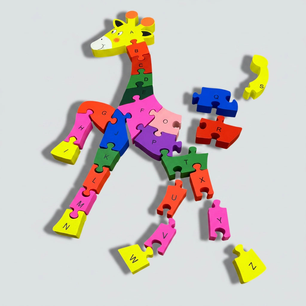 Alfabeto e Números - Girafa 26 Peças em Madeira