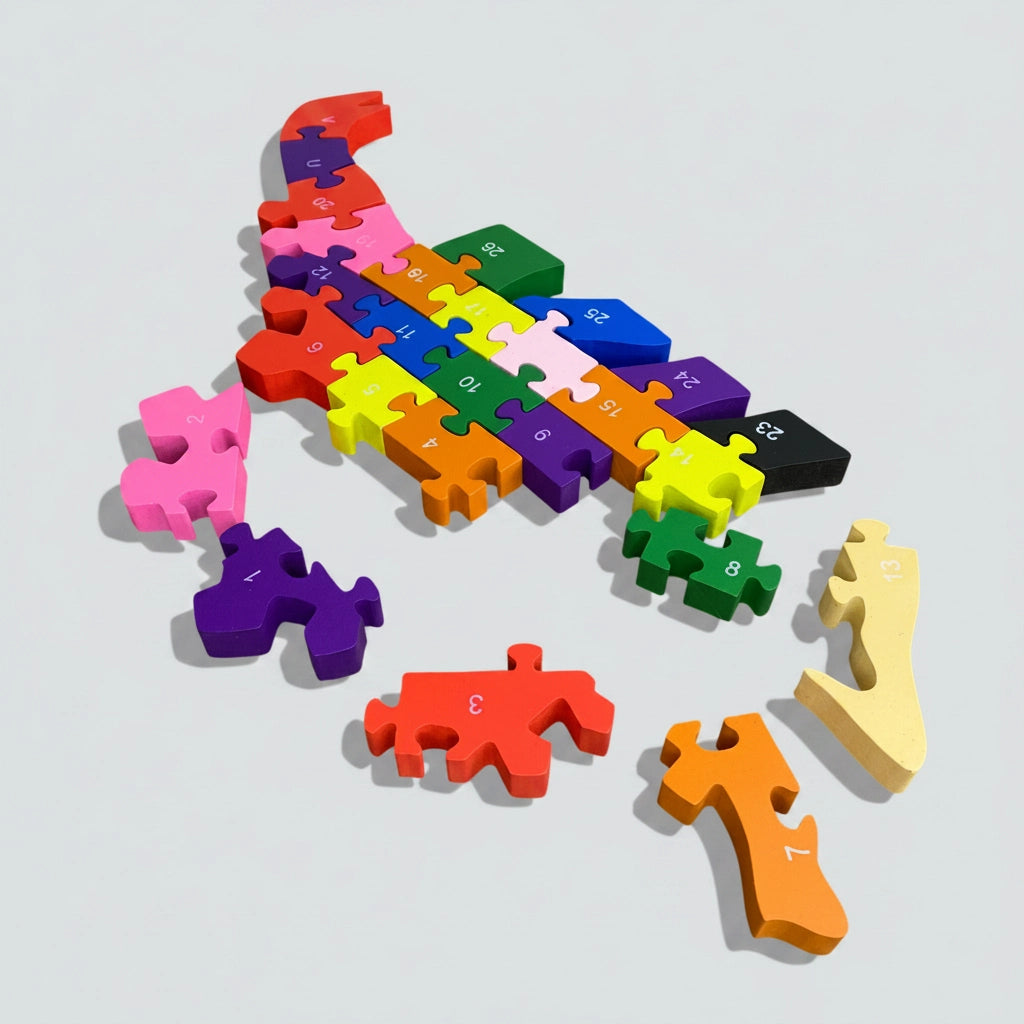 Alfabeto e Números - Dinossauro 26 Peças em Madeira