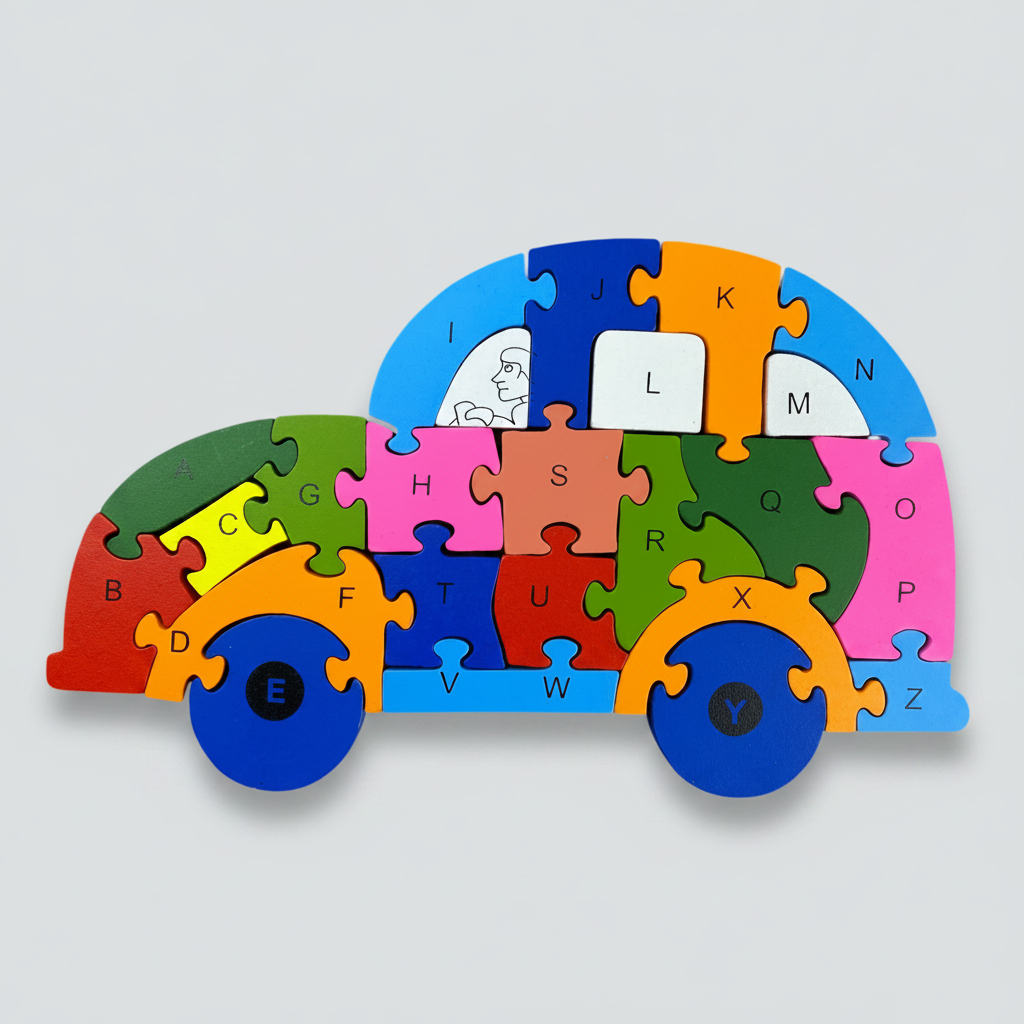 Alfabeto e Números - Carro 26 Peças em Madeira