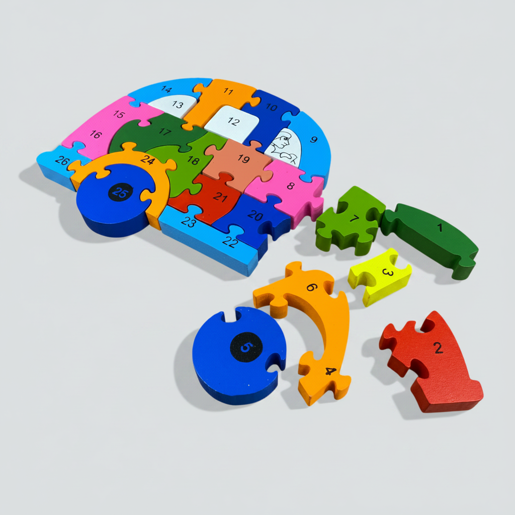 Alfabeto e Números - Carro 26 Peças em Madeira