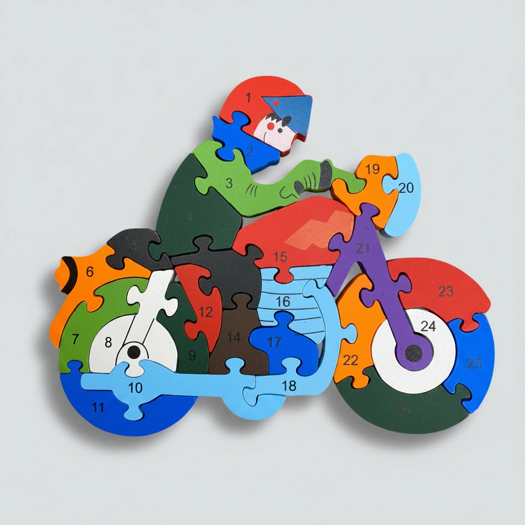 Alfabeto e Números - Moto 26 Peças em Madeira