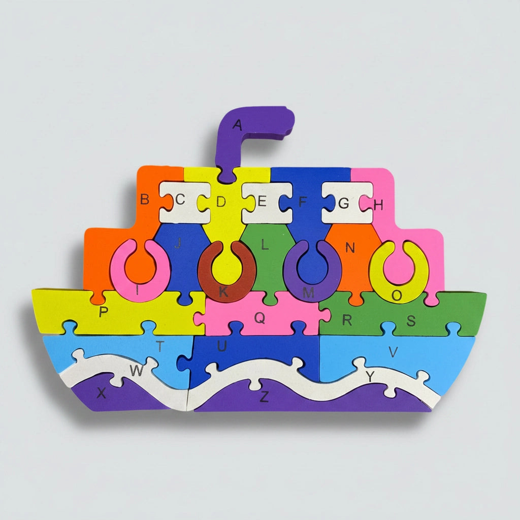 Alfabeto e Números - Navio 26 Peças em Madeira