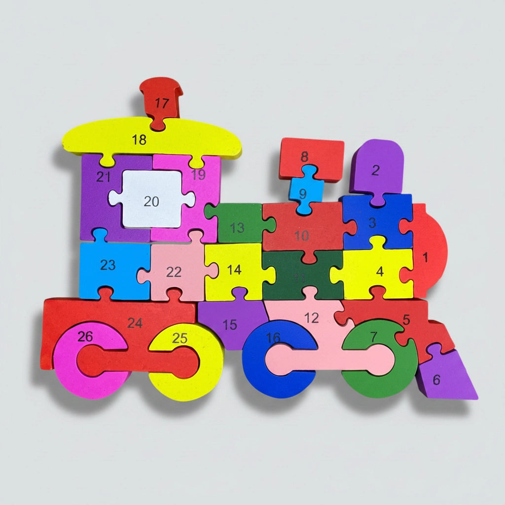 Alfabeto e Números - Trem 26 Peças em Madeira