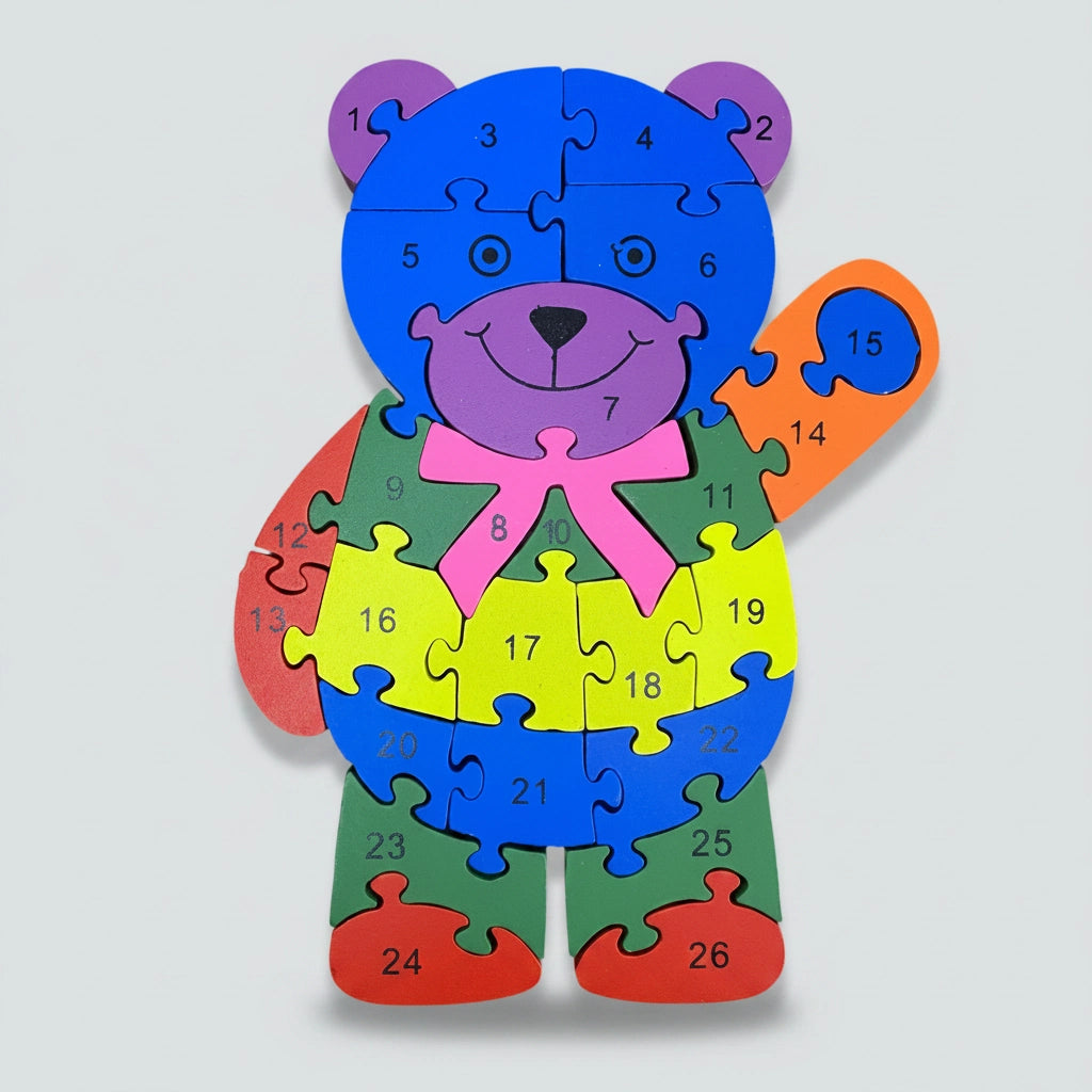 Alfabeto e Números - Urso 26 Peças em Madeira